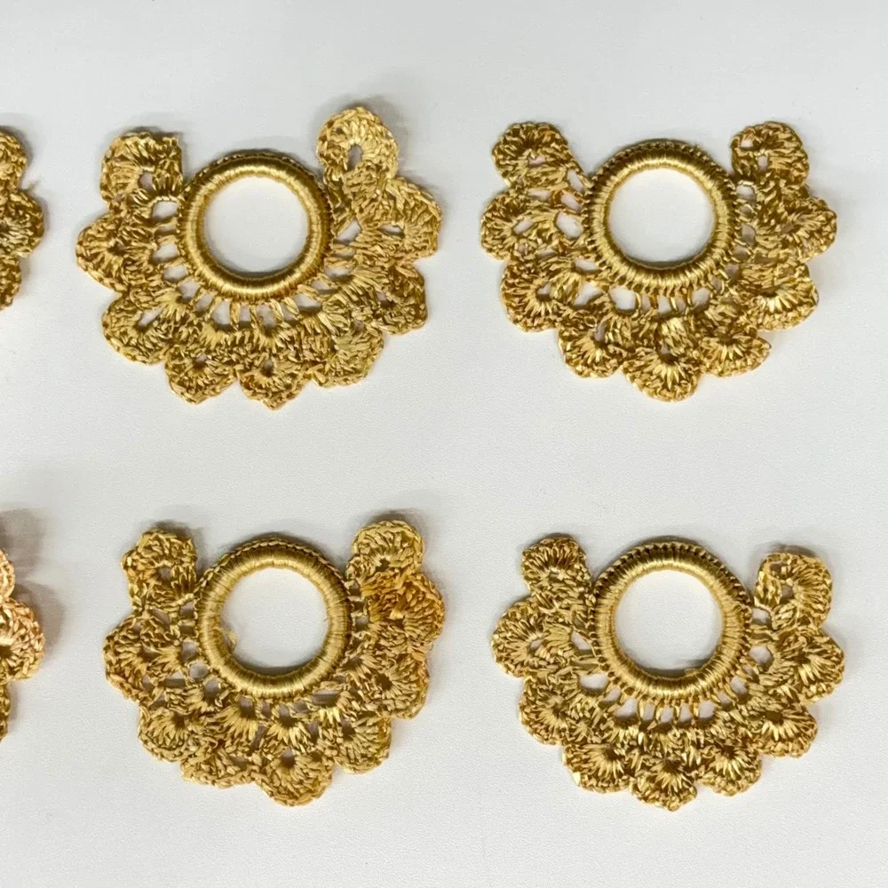 8pc Gold Crochet Lace Appliques Fan Scalloped Metallic Trim Craft Embellishments